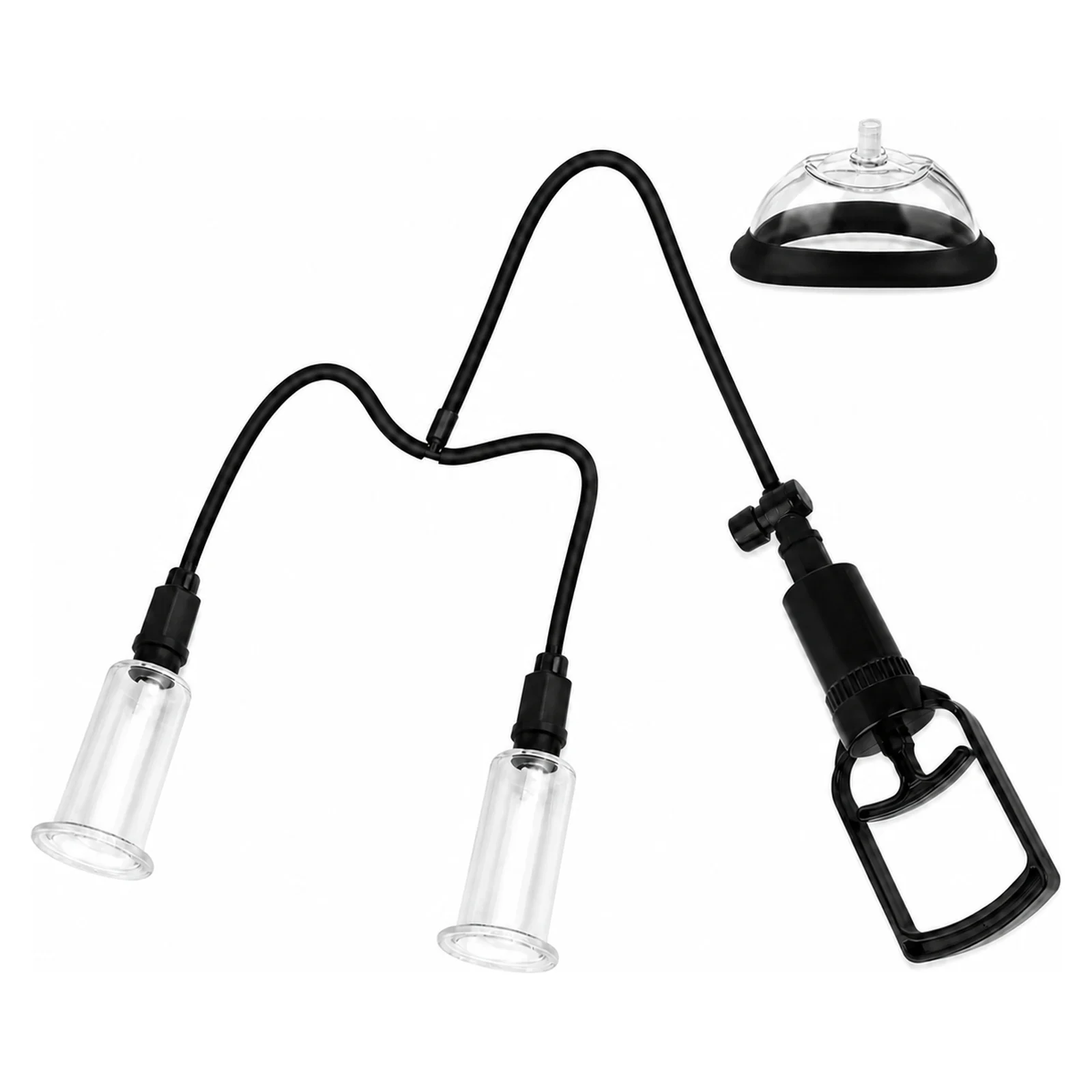 Manual Vacuum Pump Kit with Dual Suction Cups and Dome Cup Adjustable Pressure Hose Set for Adult Couples Intimate Play