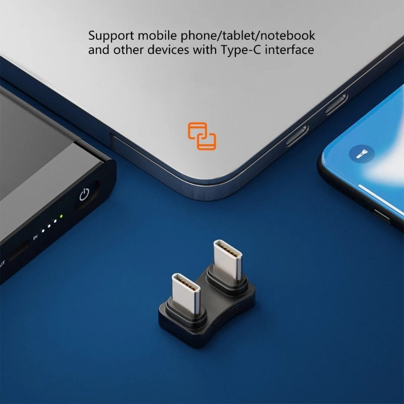 Type-C 180 Degree Angled Adapter, Male to Male Charging Power Adaptor PD 65W Data Transfer Connector