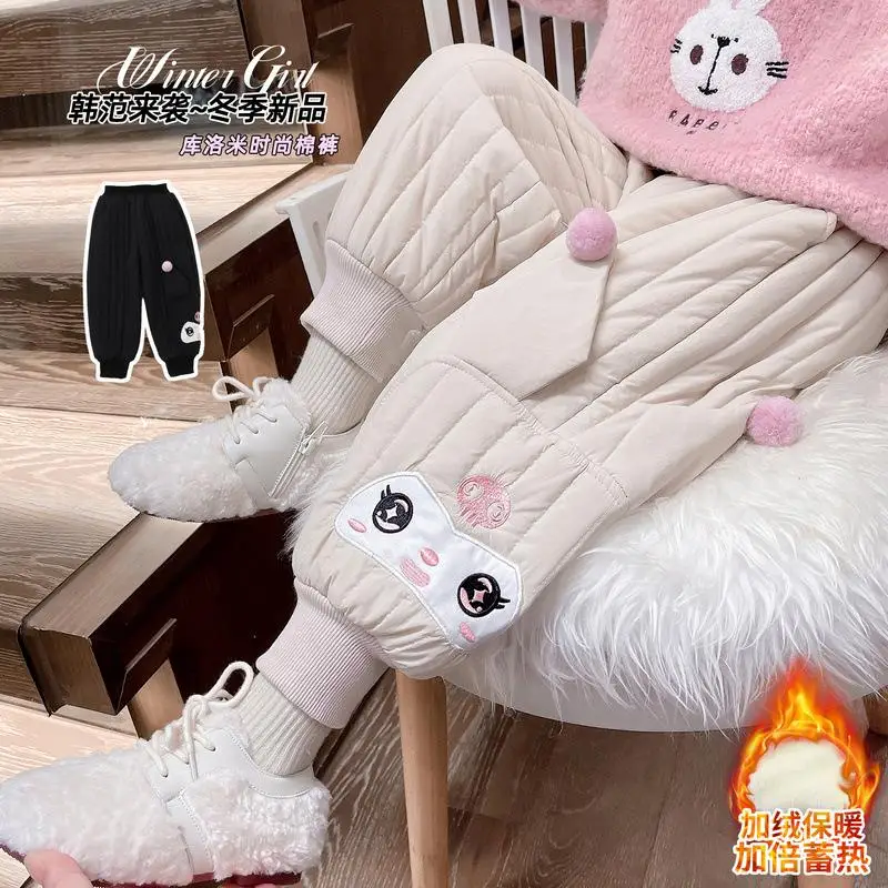 Kawaii Sanrio Kuromi Anime Cute Girl Pants Cotton Pants for Children's Autumn and Winter Outwear with Plush and Thickened Pants