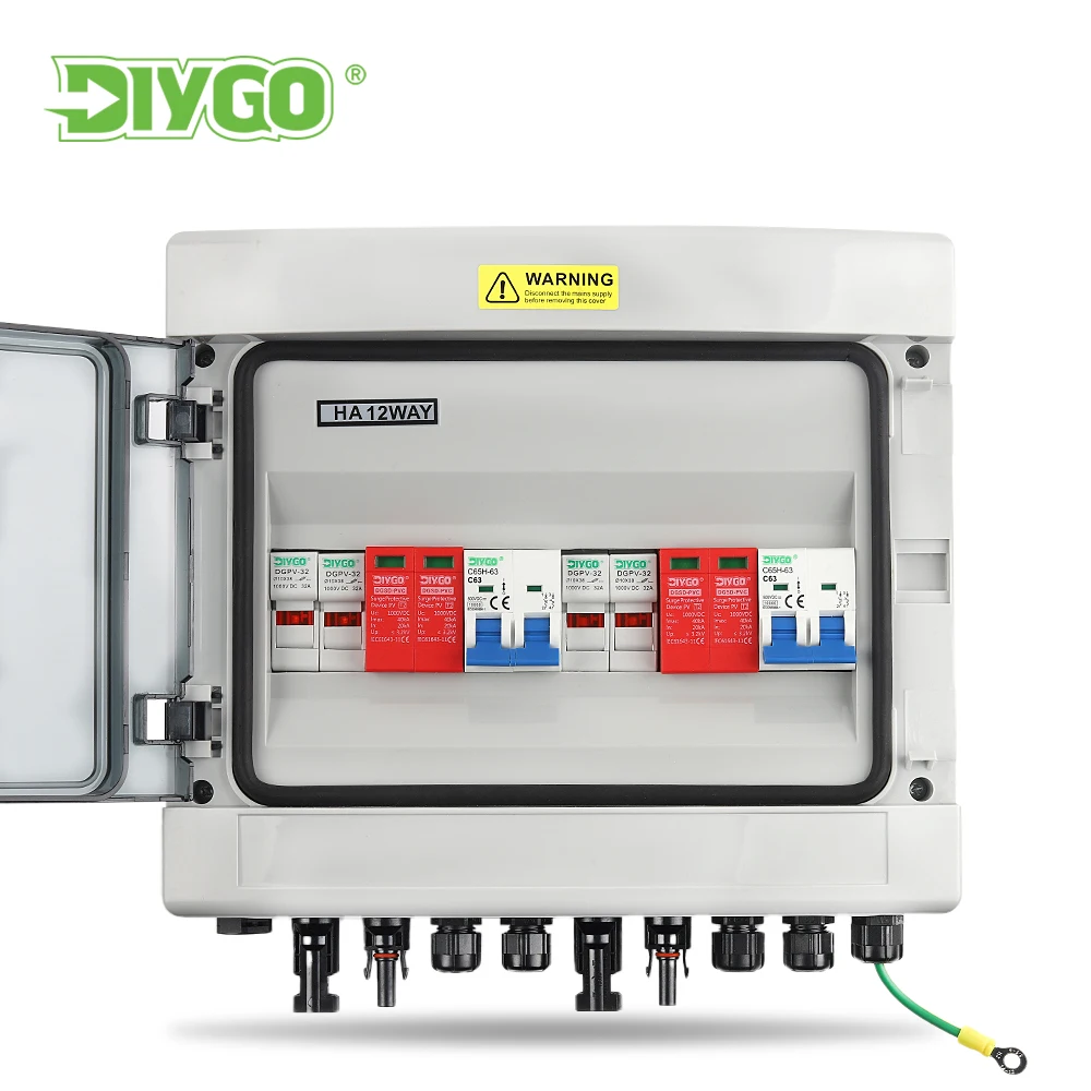 

DC 500V 2 Input 2 Output Solar Photovoltaic PV Combiner Box With Surge Lightning Protection DC Fuse MCB SPD Waterproof Box IP65