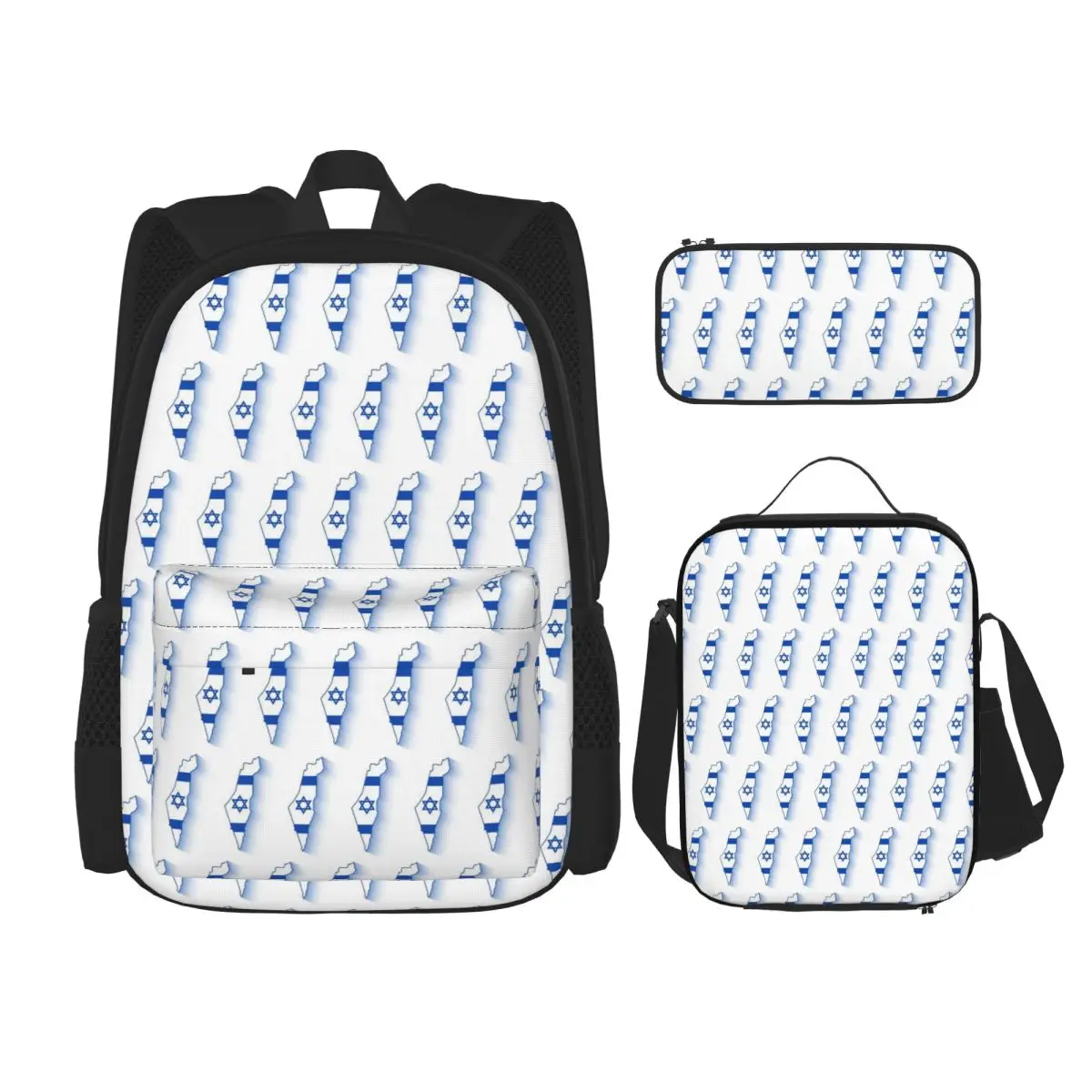 

Israel Israeli Flag Backpacks Boys Girls Bookbag Students School Bags Kids Rucksack Lunch Bag Pen Bag Three-Piece Set