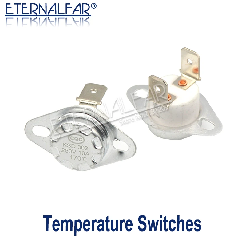 KSD301 KSD302 16A 45 65 75 97 150 C Degrees Ceramics Bent foot Thermostat Normally Closed Temperature Switch Temperature Control