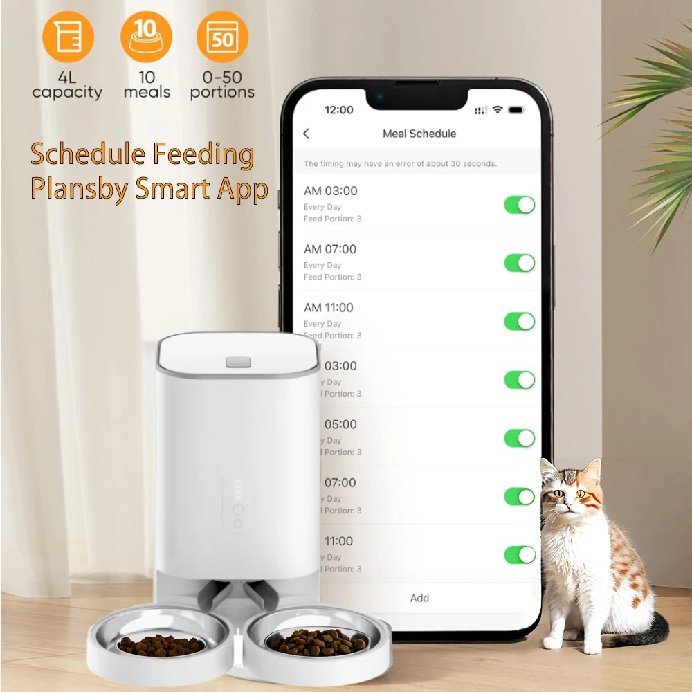 

4L Capacity Smart Pet Feeder with Smart Life APP Wifi Remote Control and Customized Time&Meal for Cats Dogs Animals