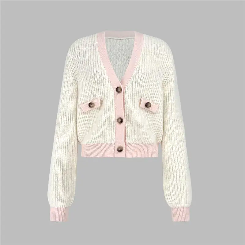 

Ele V-Ne вязаный свитер женский модный осенне-зимний однотонный открытый кардиган Fake ket Long Sve Fiber