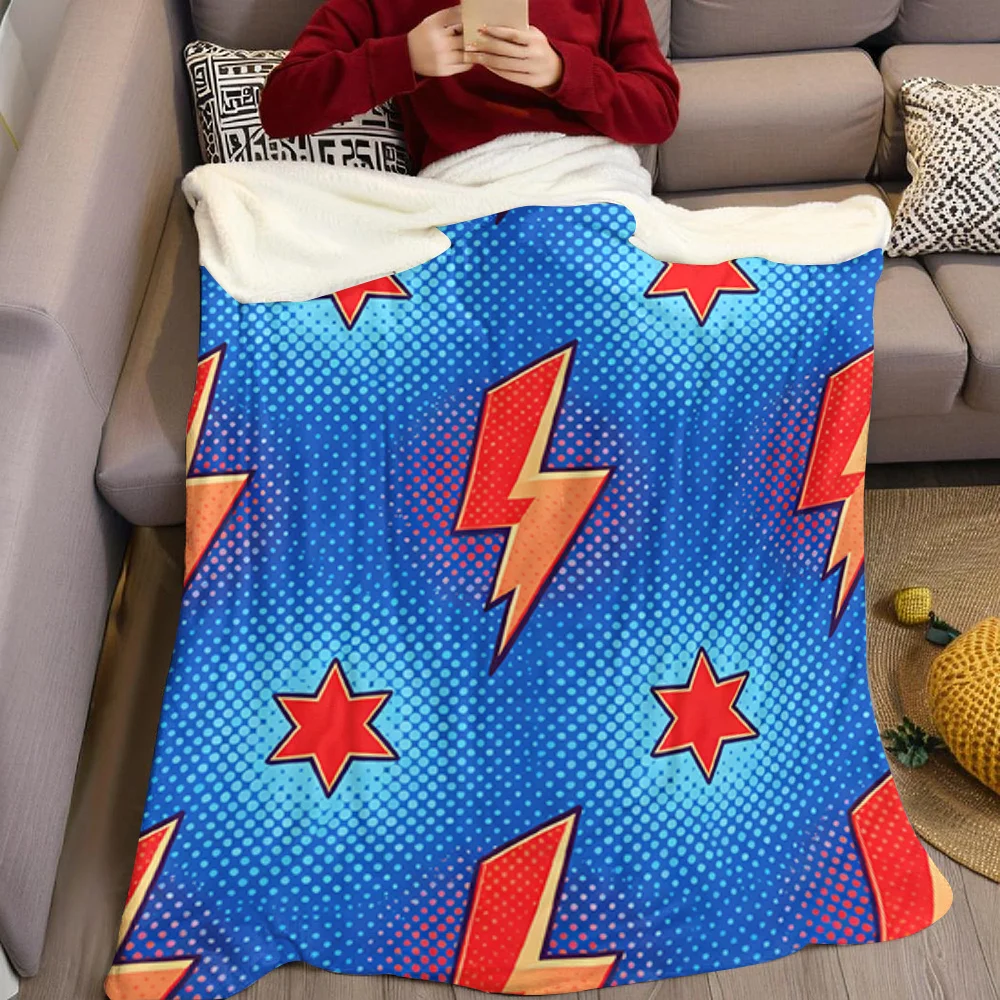 Comic Pop Art Lightning Flannel Blanket Warm Soft Halloween Christmas All-Season Couch Decorative Cozy Warm Gift