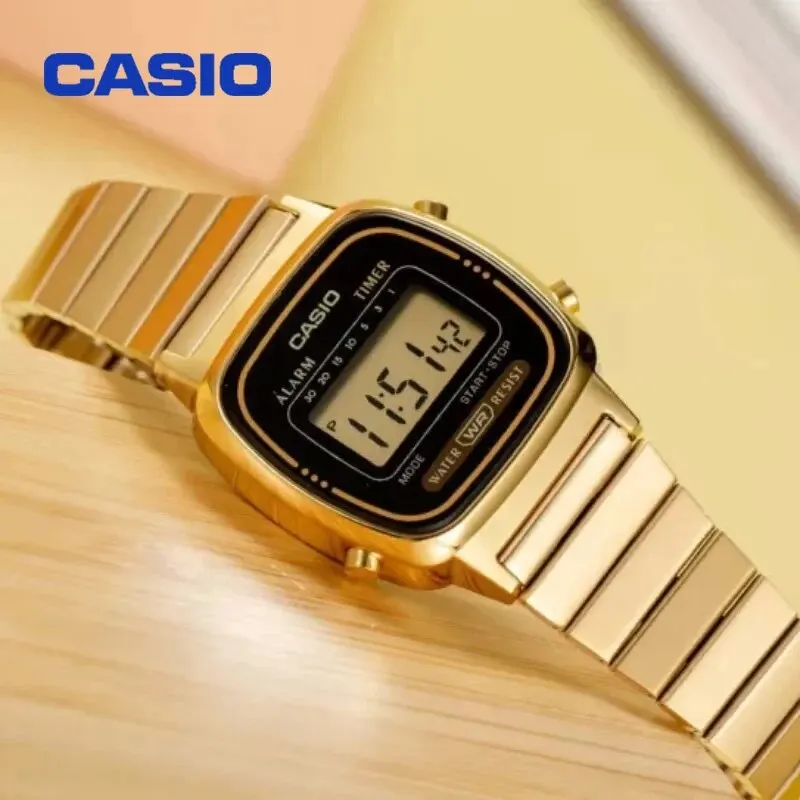 Casio Retro Digital Men\'s Watch Business Small Silver Gold Watch Series Small Square Watch Watch Multi-Functional Date Stopwatch