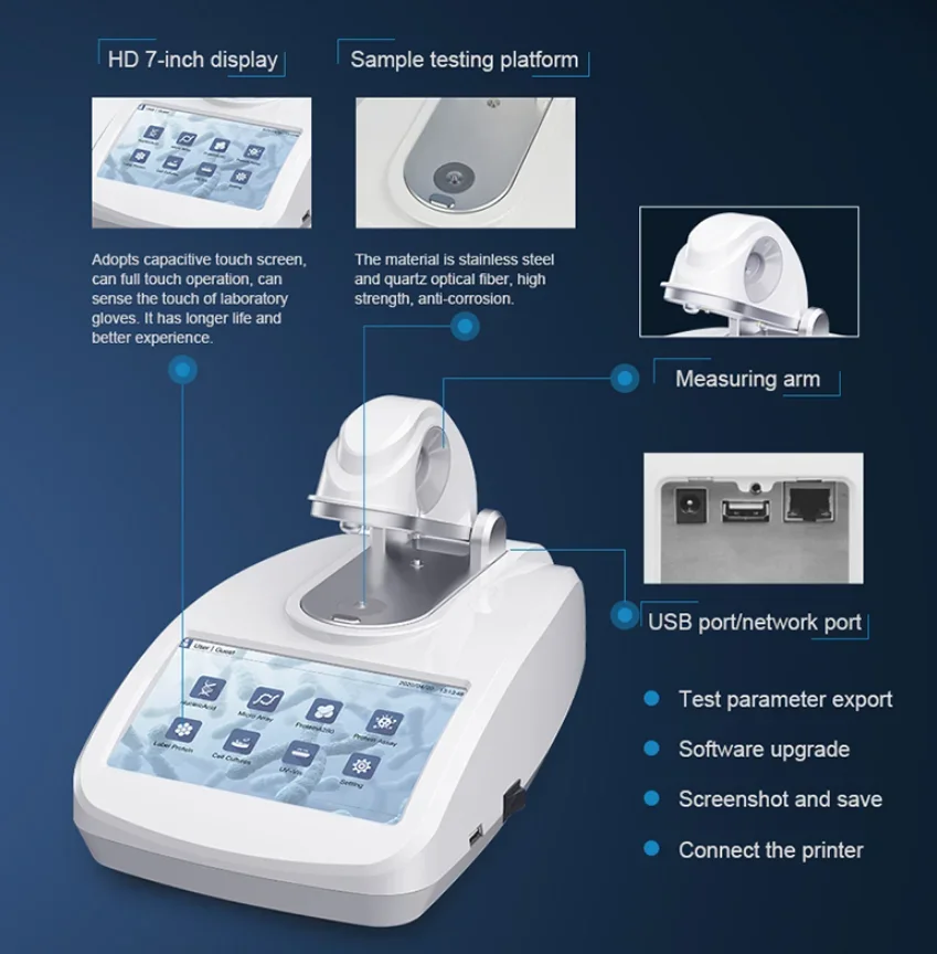 Exclusive Offers Micro volume Spectrophotometer 200~850nm Ultra micro UV VIS Spectrophotometer with Cuvette test 2~15000ng/μl