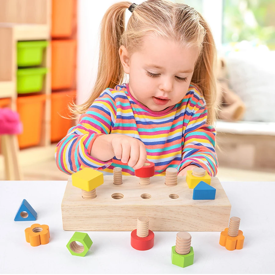 Bulloni per dadi per bambini Montessori Forma di colore Giocattolo in legno Abilità motoria fine Vite Bordo Dimensioni Corrispondenza Gioco cognitivo Giocattolo sensoriale educativo