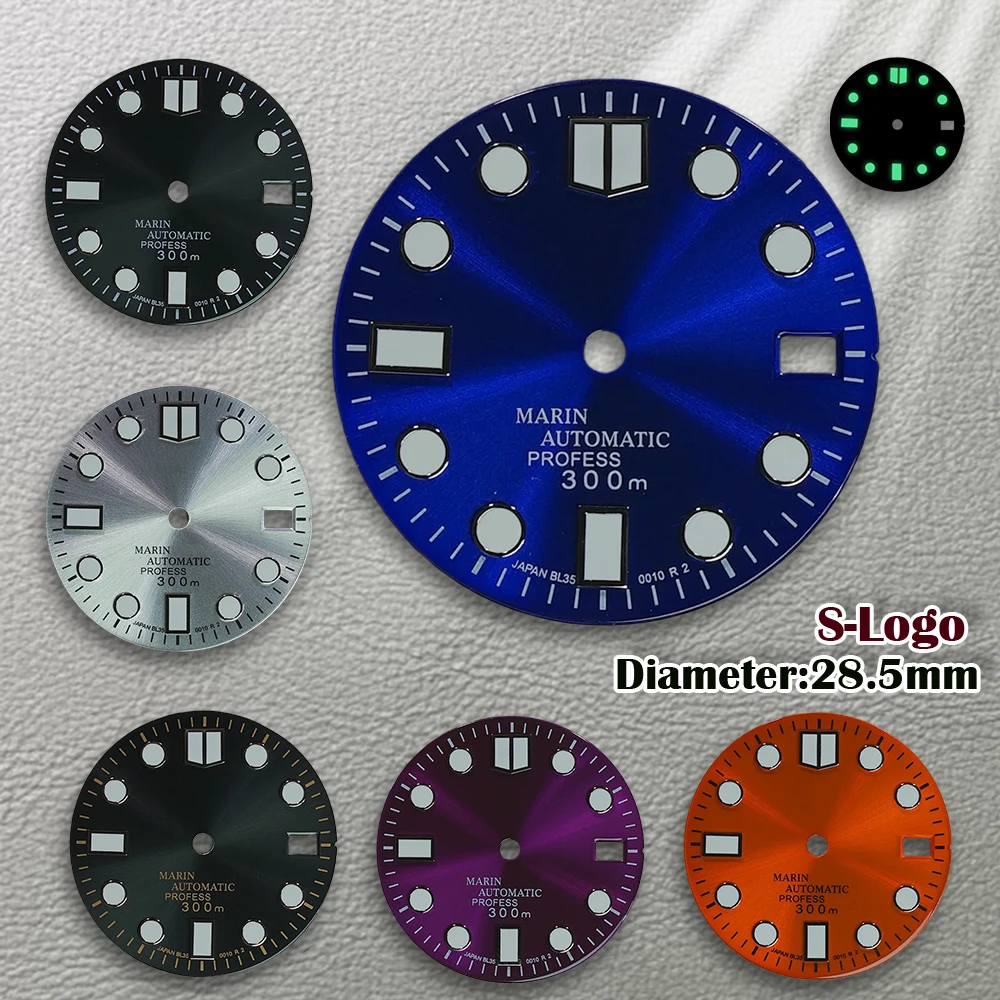 Esfera de buceo Nh35 con logotipo S de alta calidad, 28,5mm, compatible con movimiento NH36, reloj luminoso verde, accesorios de modificación, herramienta de piezas de reparación