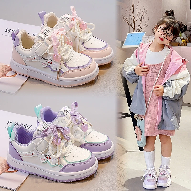 

Sweet Girls Casual Shoes Princess Style Kids Skate Shoes Soft Bottom Non-slip 2025 Autumn New Children Sports Shoes Comfortable