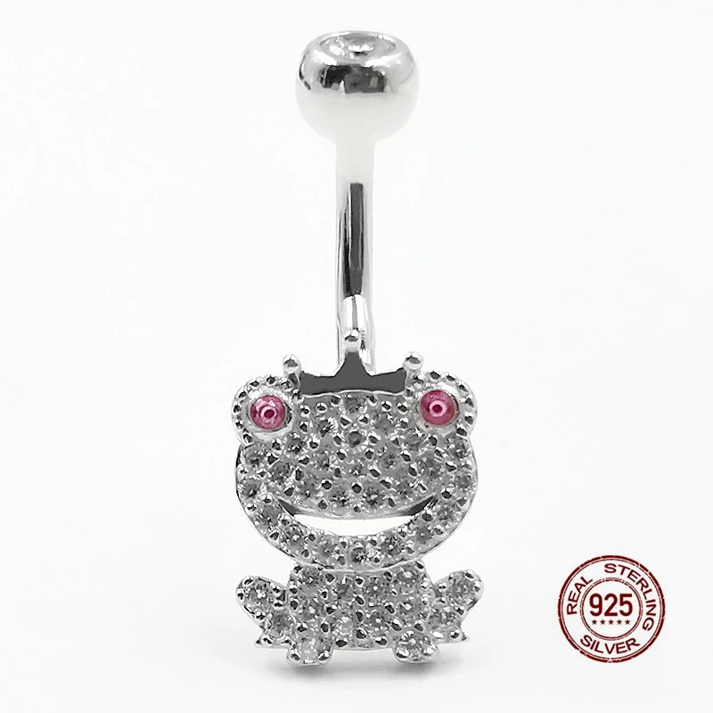 Frog Design Navel Piercing Studs 925 Sterling Silver Belly Botton Ring for Girls Cute Zircon Flog Belly Ring