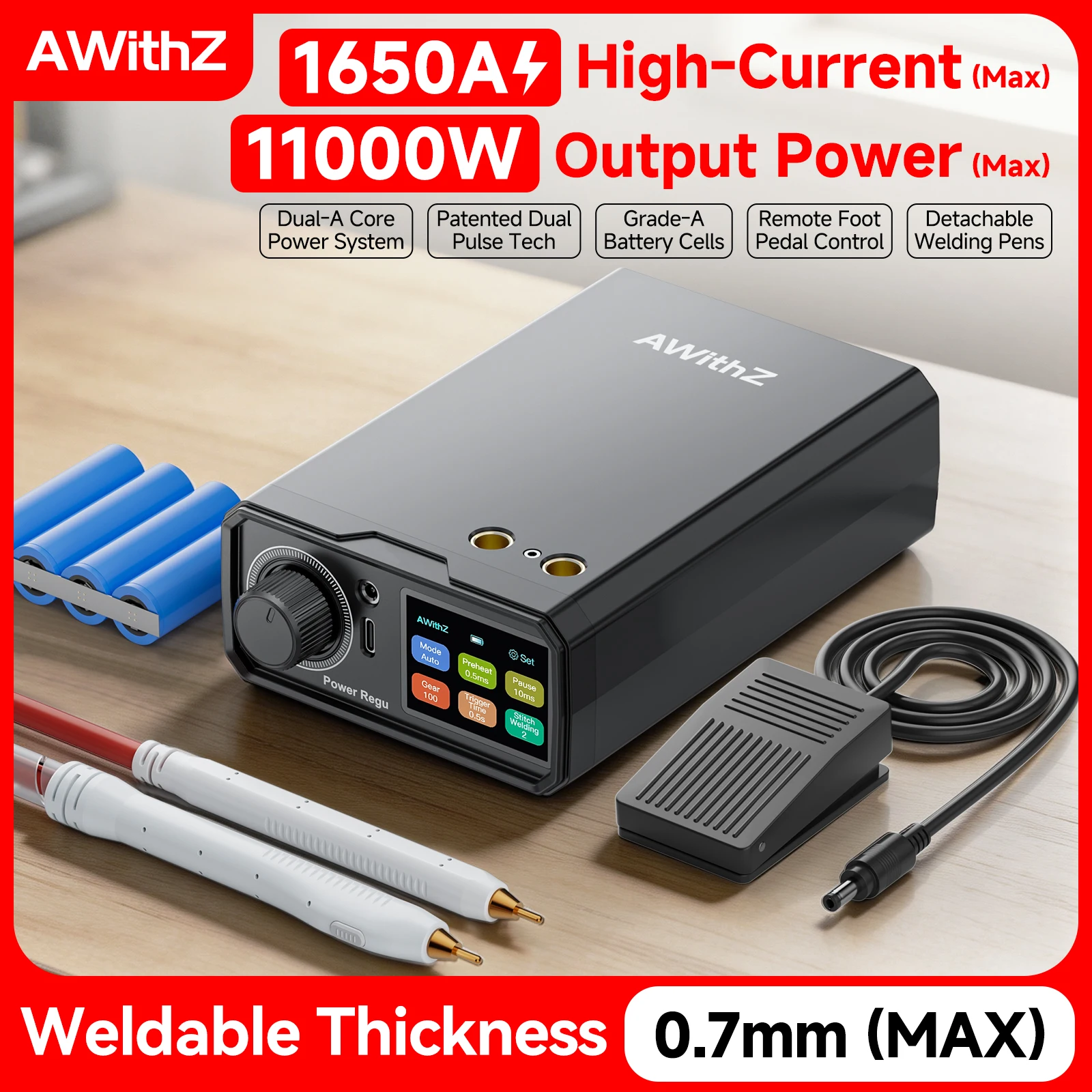 Awithz UK3 Soudeuse à points portable DIY, mini machine à souder pour batteries au lithium 18650, outil de soudage 10000 mAh, soudable jusqu'à 0,7 mm