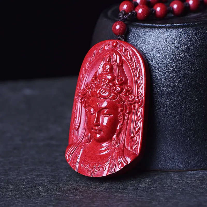 

Genuine Natural Cinnabar Ore Guanyin Pendant with Purple Sand and Peaceful Hanging, Buddha Meditation and Buddha Card Decoration