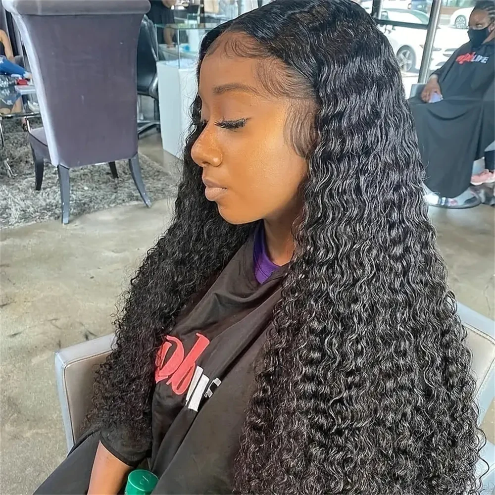 

Natural Color 180% Density Lace Frontal Wig Water Wave Curly 1B 13x4 Inch HD Lace Front Wigs Human Hair Transparent Lace