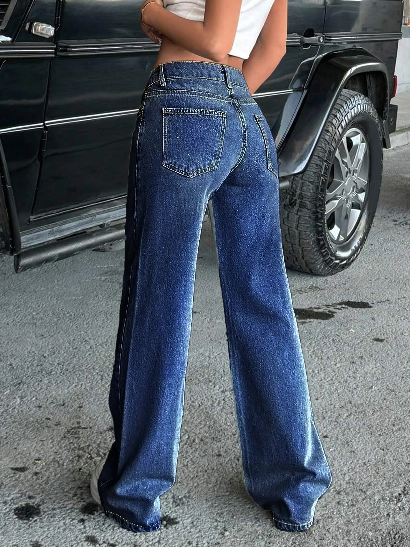 Plus Size Straight Leg Jeans for Women High Waisted Cargo Jeans for Women Stretchy Wide Leg Jean Womes Casual Baggy view 2