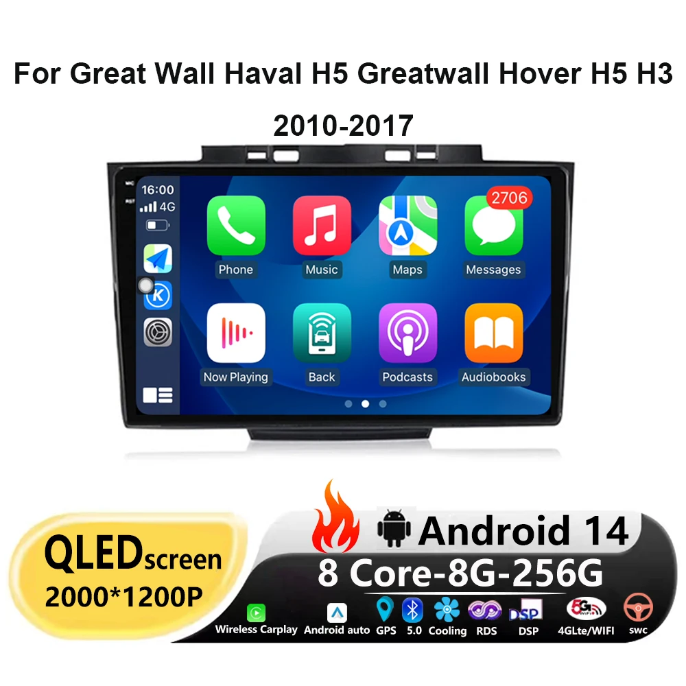 

Android 14 Car Radio For Great Wall Haval H5 Greatwall Hover H5 H3 2010-2017 GPS Multimedia Video Player Navigation RDS NO 2 Din