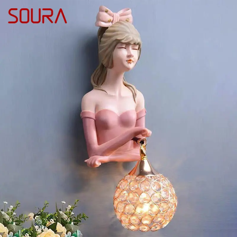 SOURA Contemporary Indoor Wall Lamp LED Pink Girl Creative Design Resin Sconce Lights For Home Living Room Bedroom