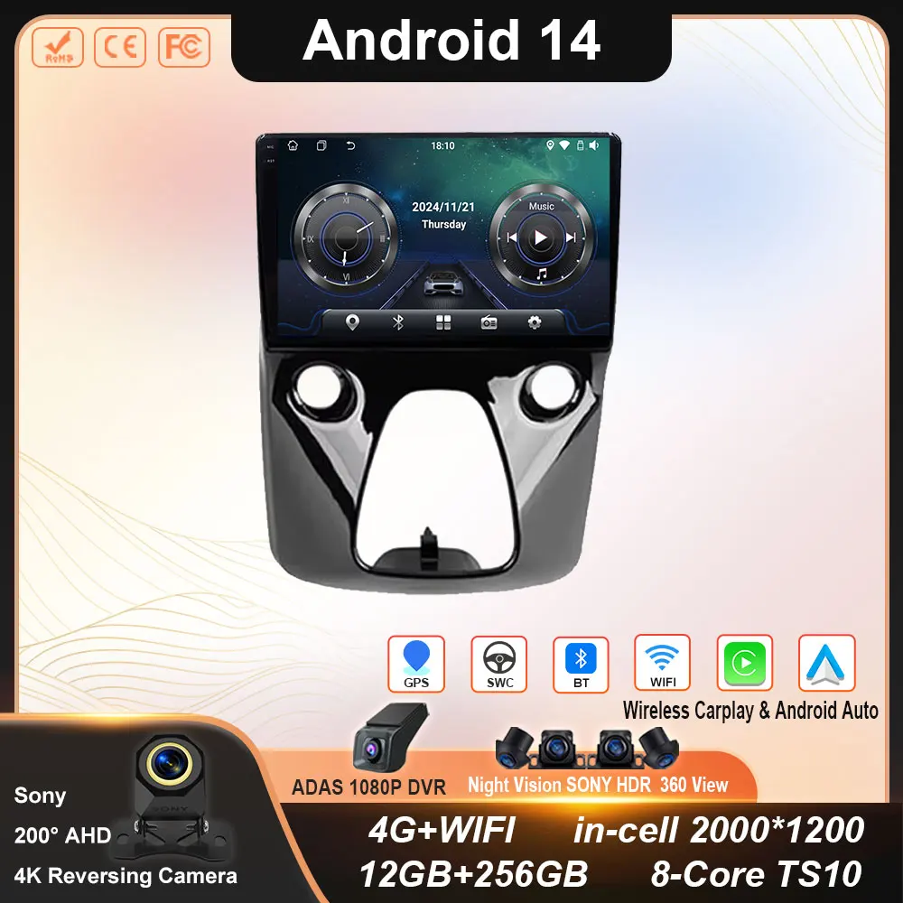 

Android 14 Car Radio For Toyota Aygo Peugeot 108 Citroen C1 2016 - 2020 Auto Multimedia Player Stereo 4G WIFI Carplay 360 Camera