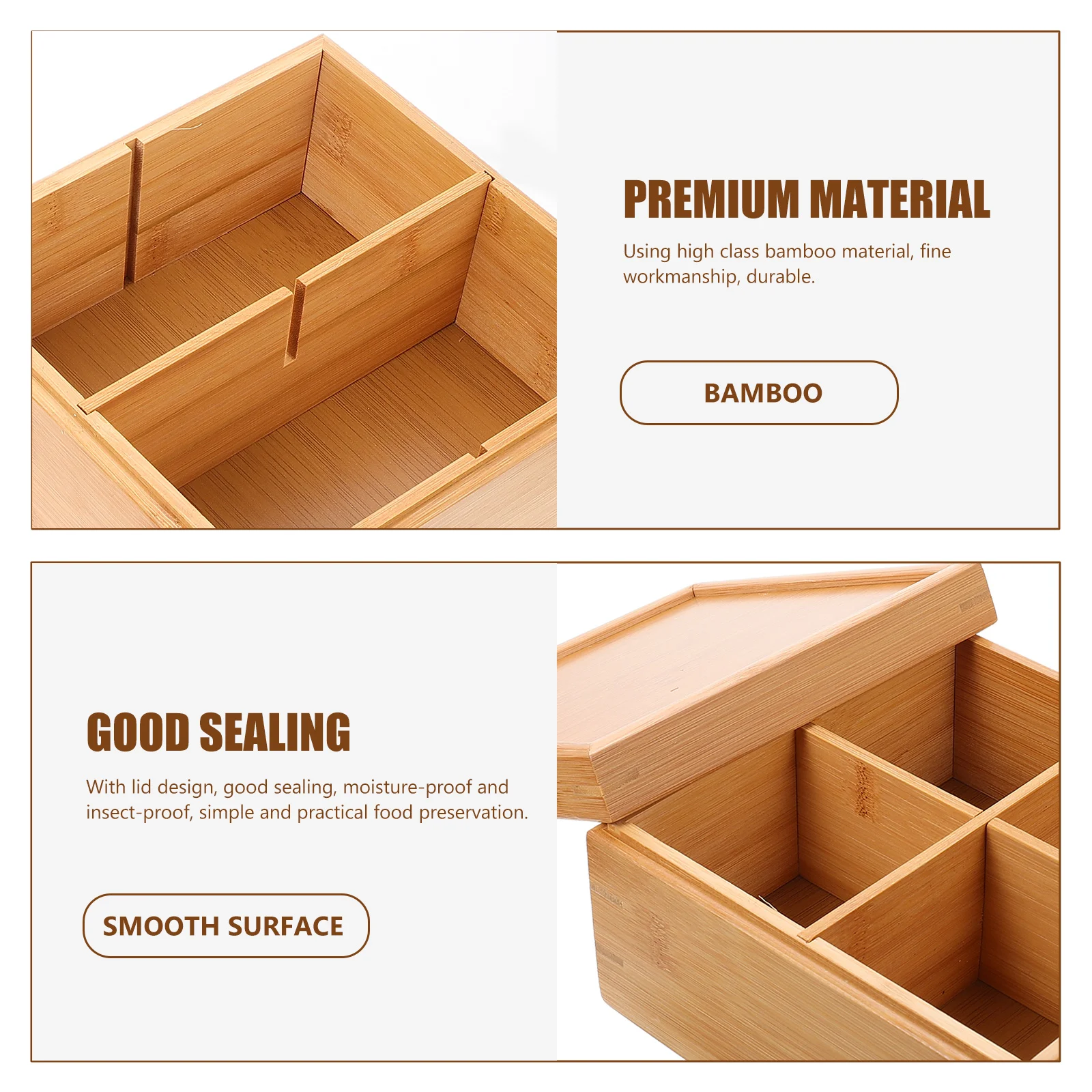 

Household Dry Fruit Tray Bamboo Multi-Function Snack Tray with Cover Four Compartments Moisture Proof Snack Storage Plate