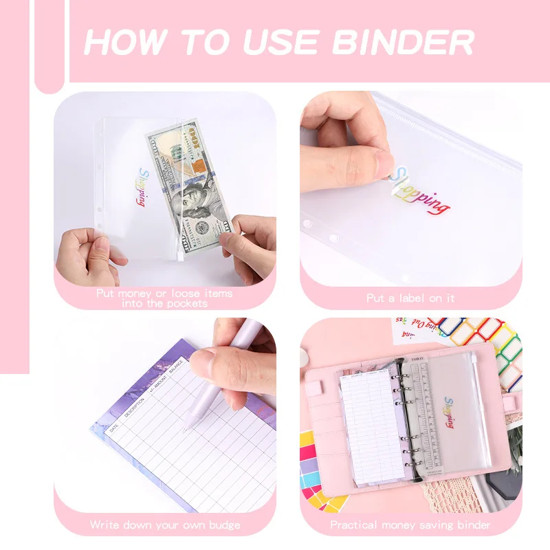 A6 Colorful Flower Money Budget Planner Binder Zipper EnvelopesCash Envelopes For Budgeting Money Organizer For Budget Binde