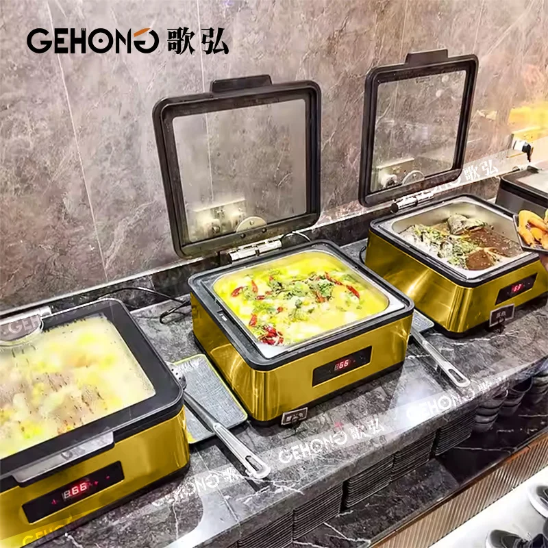 

Electric buffet stove glass digital hotpot stainless steel buffet server with glass cover temperature control food heater