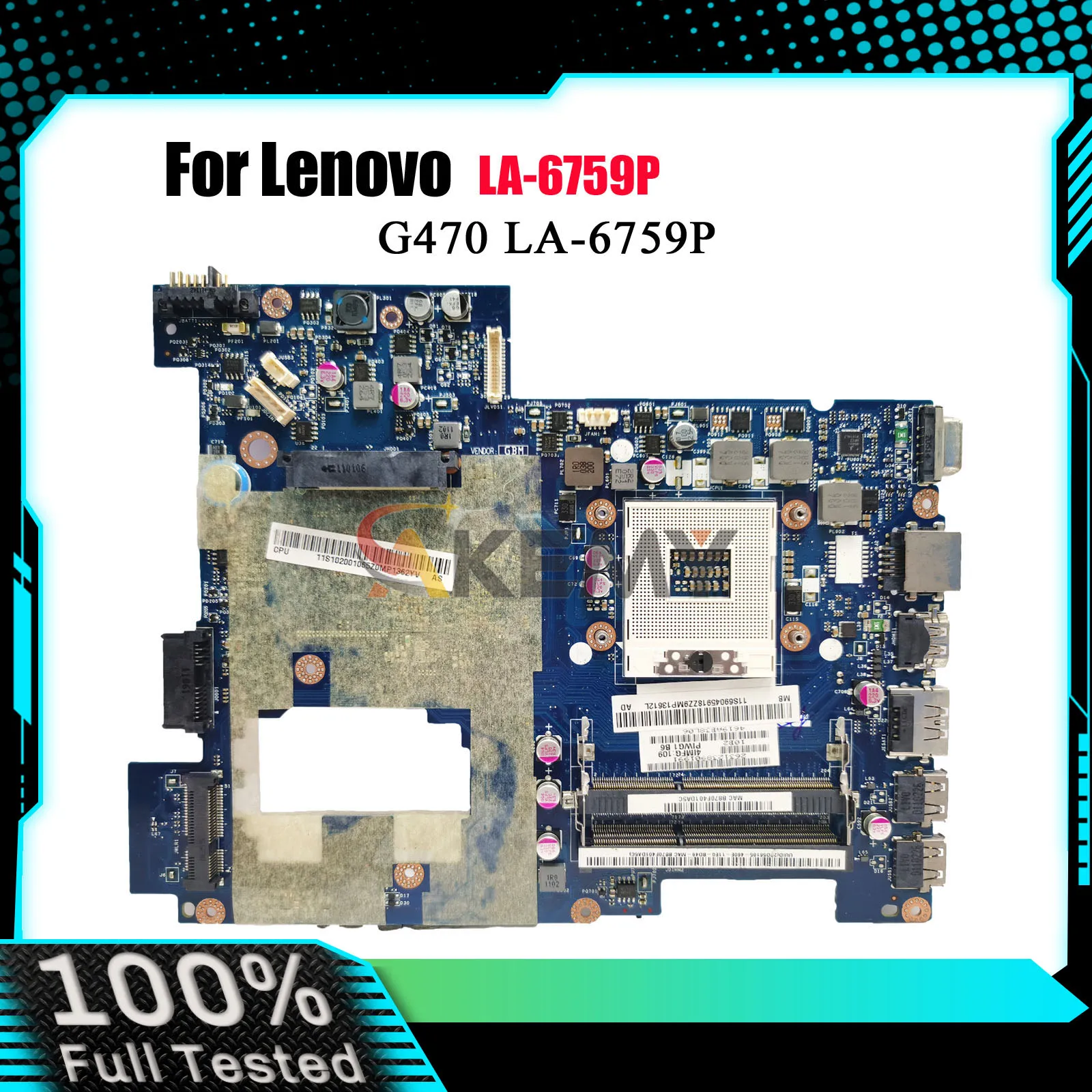 

Материнская плата ноутбука LA-6759P для Lenovo G470 с HM65 DDR3 GMA HD 3000, 100% полностью протестирована