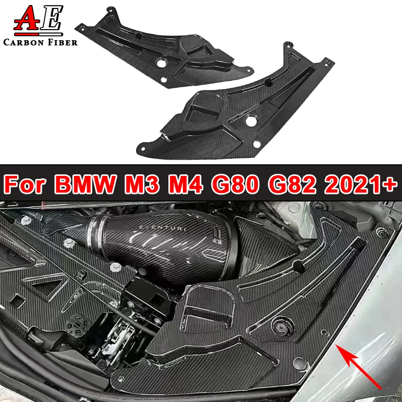 For BMW M3 M4 G80 G82 2021+ Dry Carbon Fiber Engine Bay Air Intake Cover Trim Guard Headlight Light Eyebrow Cover Battery Cover