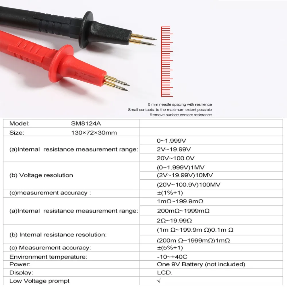 SM8124A แบบพกพาความต้านทานภายในแบตเตอรี่โวลต์มิเตอร์เครื่องทดสอบแบตเตอรี่เครื่องทดสอบแบตเตอรี่แบตเตอรี่ความต้านทานภายใน Test Analyzer