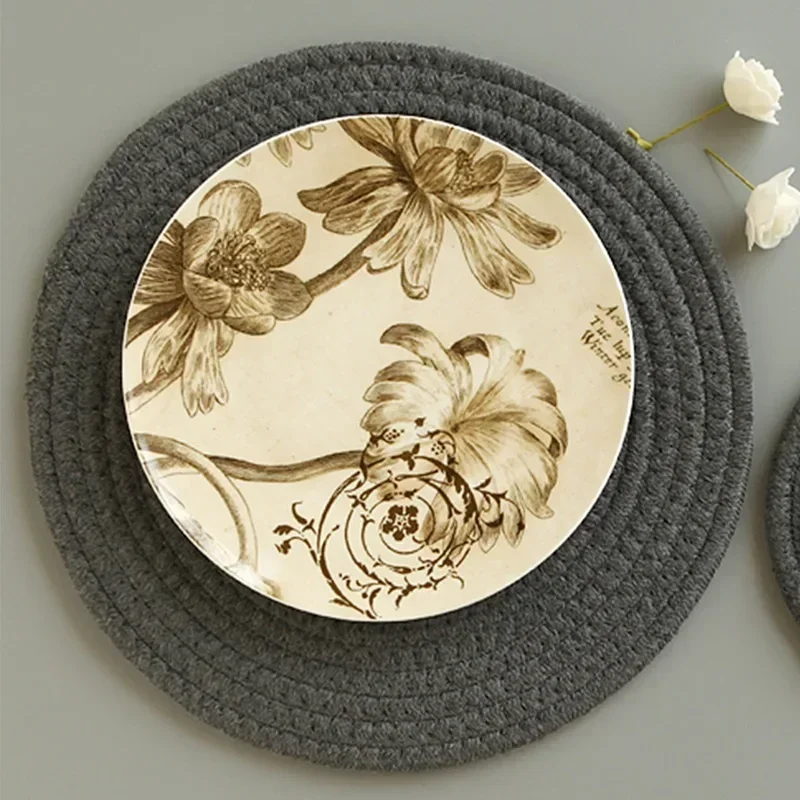 Round Woven Placemats PP Waterproof Dining Table Mat Non-Slip Napkin Disc Bowl Pads Drink Cup Coasters Kitchen Decoration