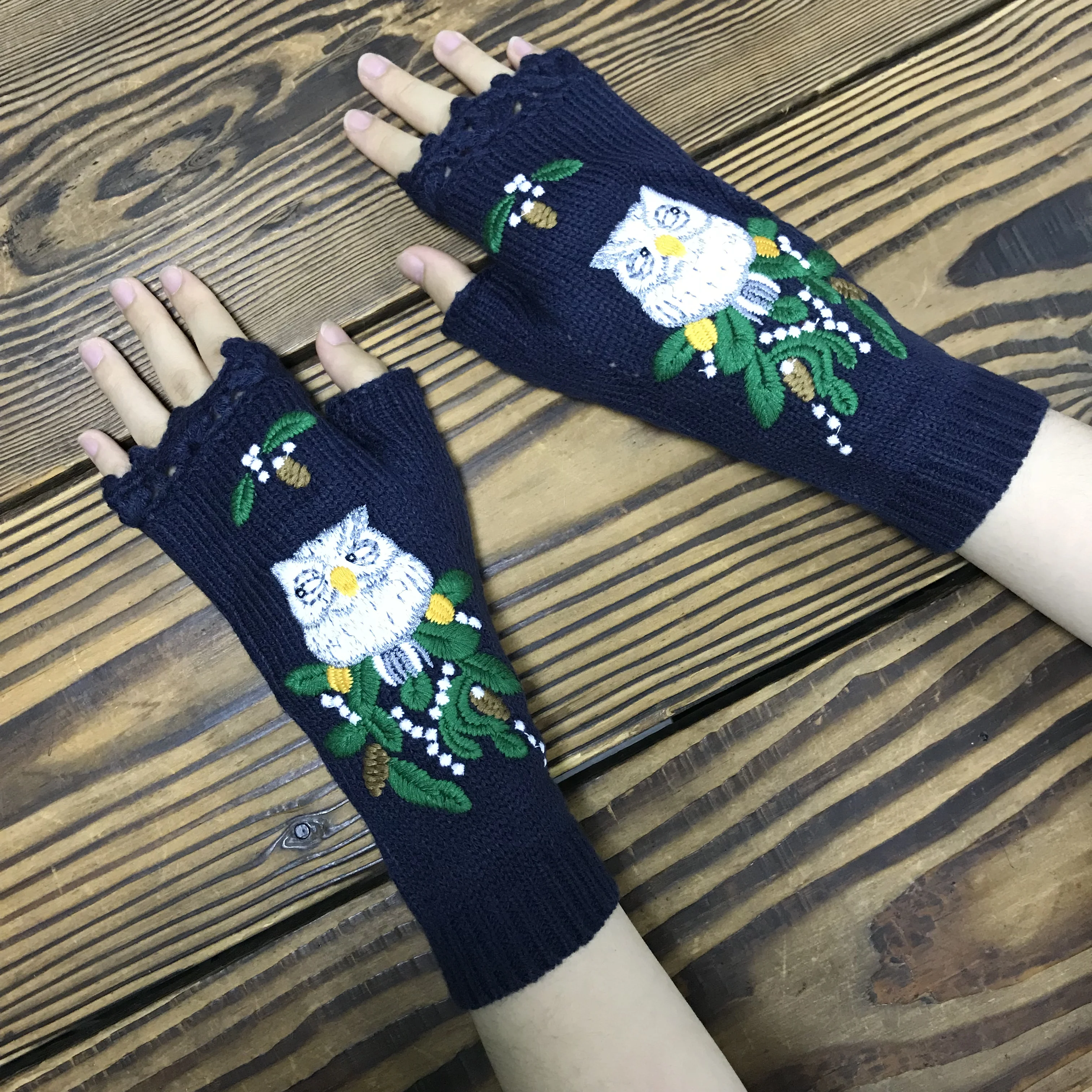 Guantes de lana para mujer, manoplas tejidas cálidas de búho alargado, para otoño e invierno, novedad