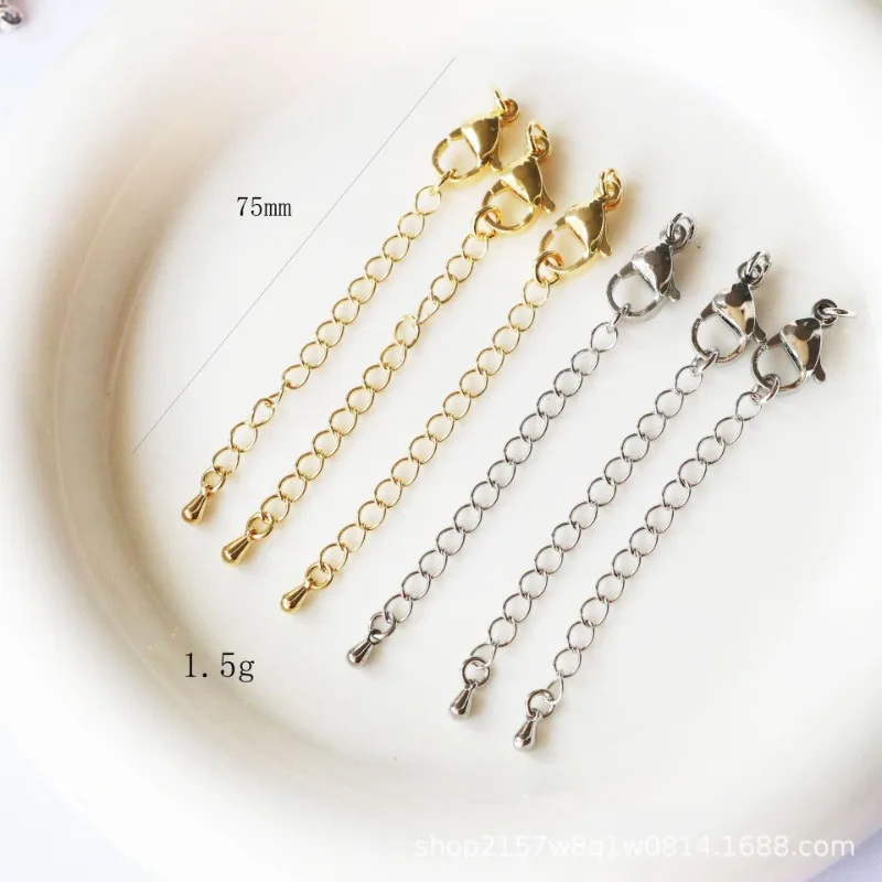 10 Stück/50 75 mm vergoldet, versilbert, verlängerte Verlängerung, Schwanzkette, Karabinerverschlüsse, Verbinder für DIY-Halsketten, Schmuckherstellung