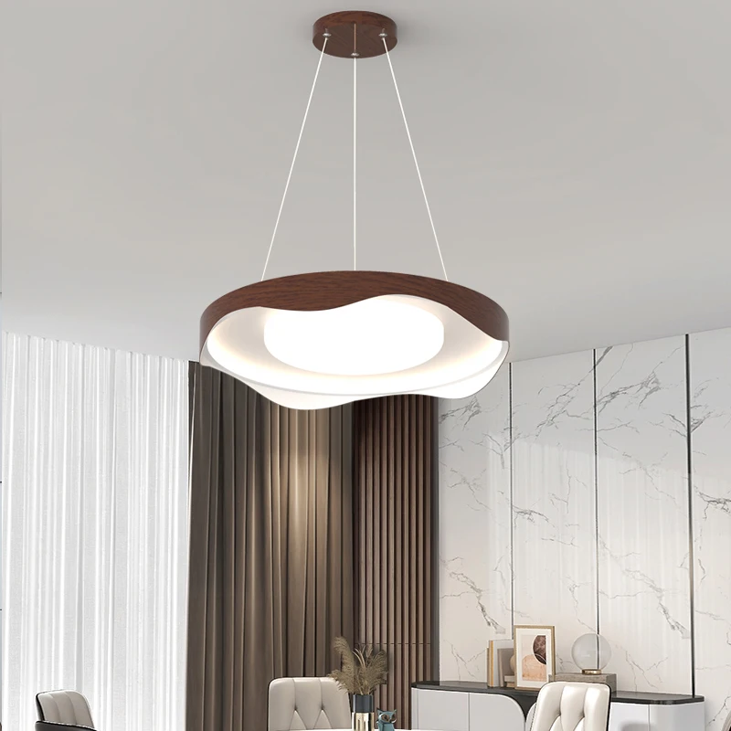 Wood grain circle chandelier LED Cloud Pendant Light for Living Room Bedroom restaurant Home Decor Indoor Lighting
