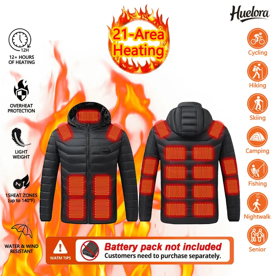 

21-зонная зимняя куртка с подогревом, 3-температурная установка, охотничьи пальто с подогревом, толстая теплая одежда с подогревом (Power Bank не входит в комплект)