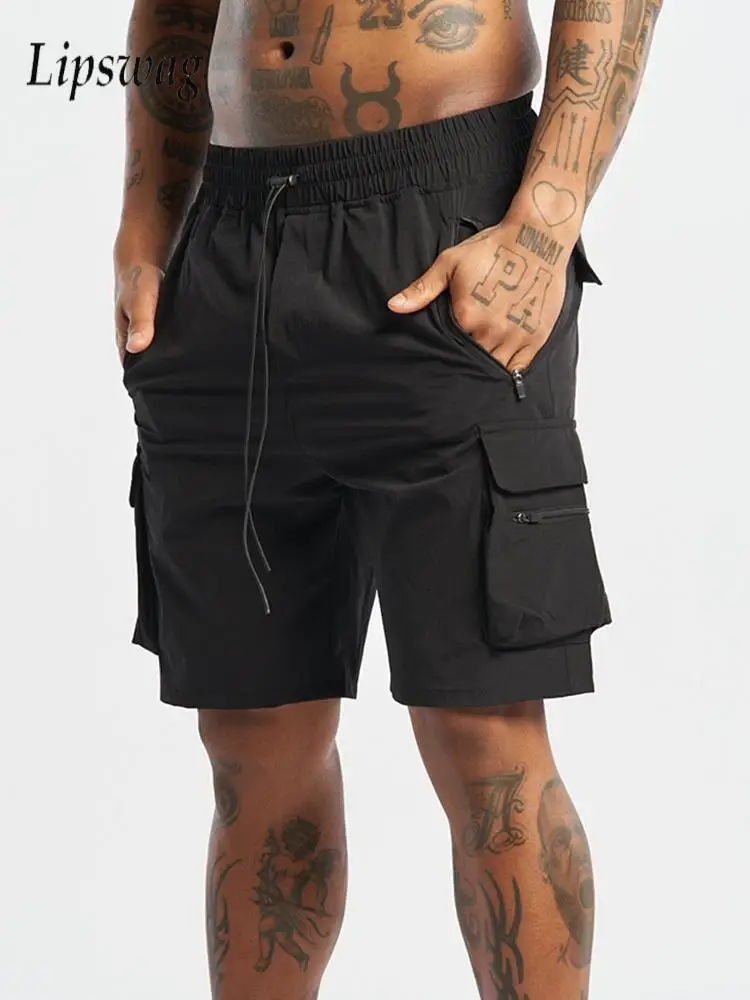 

Весенне-летние модные мужские шорты-карго, спортивные тренировочные быстросохнущие шорты, винтажные однотонные свободные прямые шорты