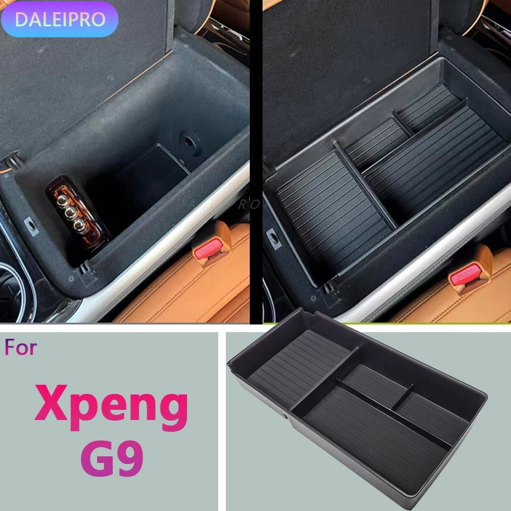 For Xpeng G9 Armrest Storage Box Car Center Console Organizer Tray Storage Box Glasses Storage Box Phone Holder ABS Accessories