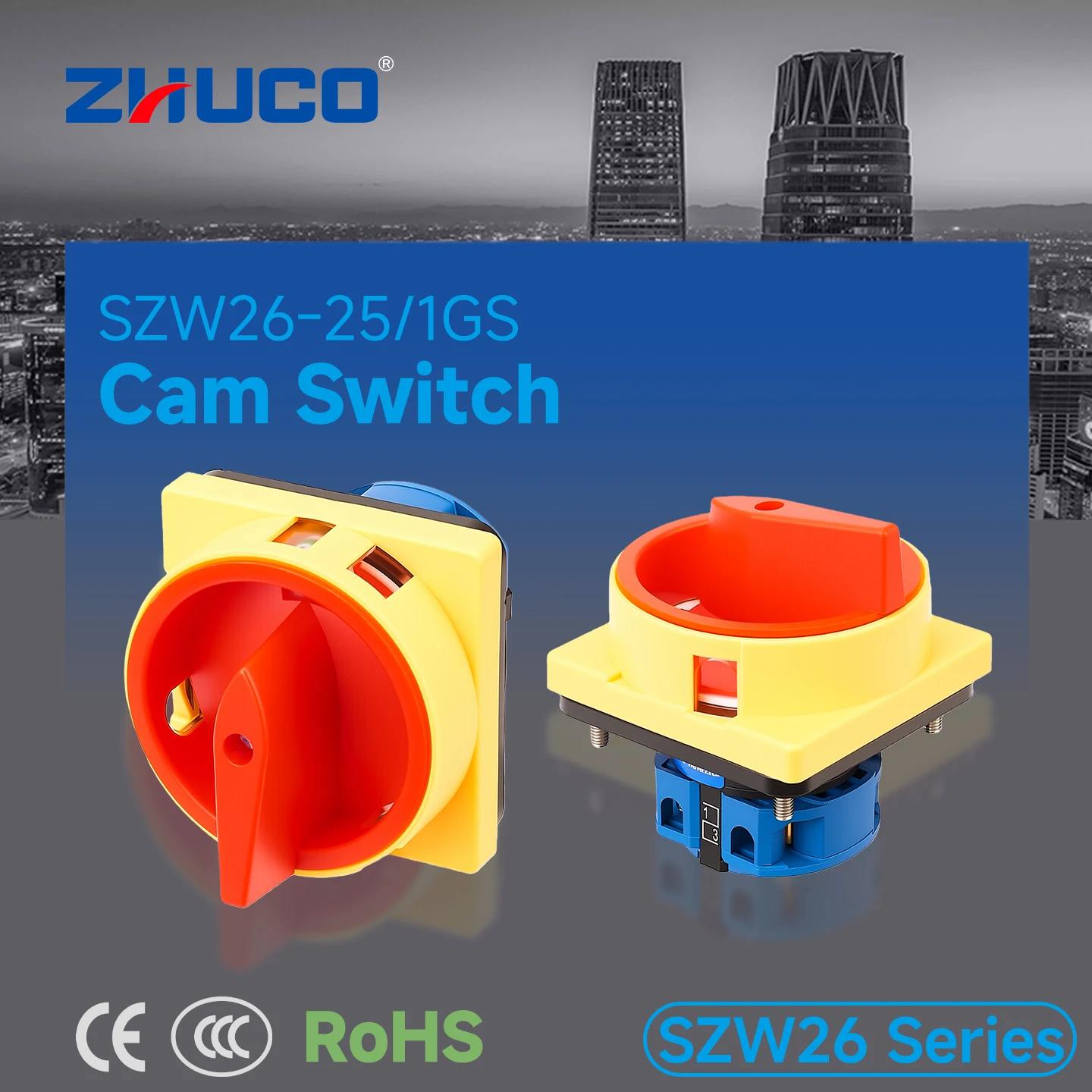Zhuco 2-Position Selector Switch 25A 690V, 4-Terminal Universal Rotary Cam Selector with Locking Switch, Suitable for Distribution Cabinets, Machine Tools, Industrial Panels (Szw26-25/1Gs, on Off, Off on)
