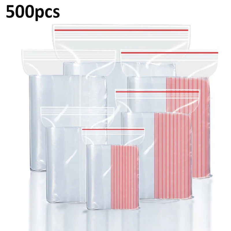 100/300/500Pcs/pack Resealable Plastic Storage Bag Clear Poly Clear Bag Food Storage Reclosable Vacuum Fresh Kichen Organize Bag