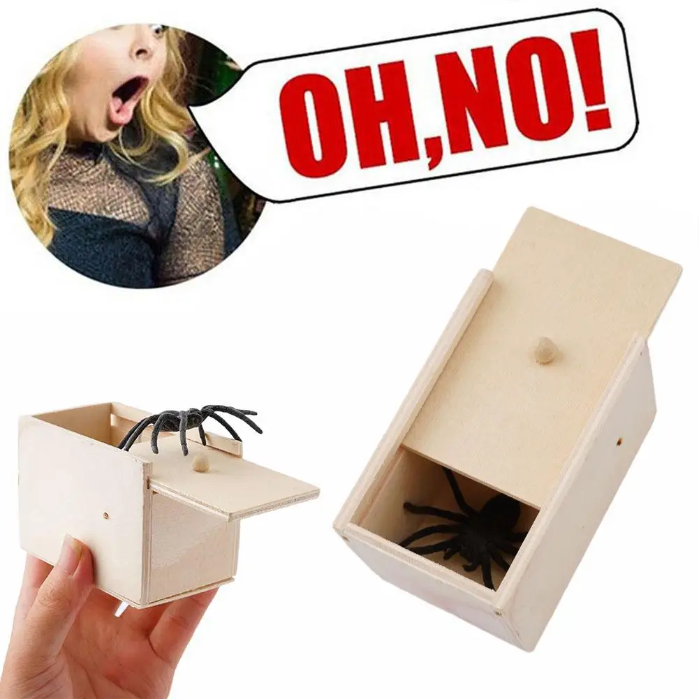 1 PC-Houten Prank Truc Bananasplit Thuiskantoor Schrikken Speelgoeddoos Gag Spider Ouders Vriend Grappig Spelen grap Gift Verrassende Bo