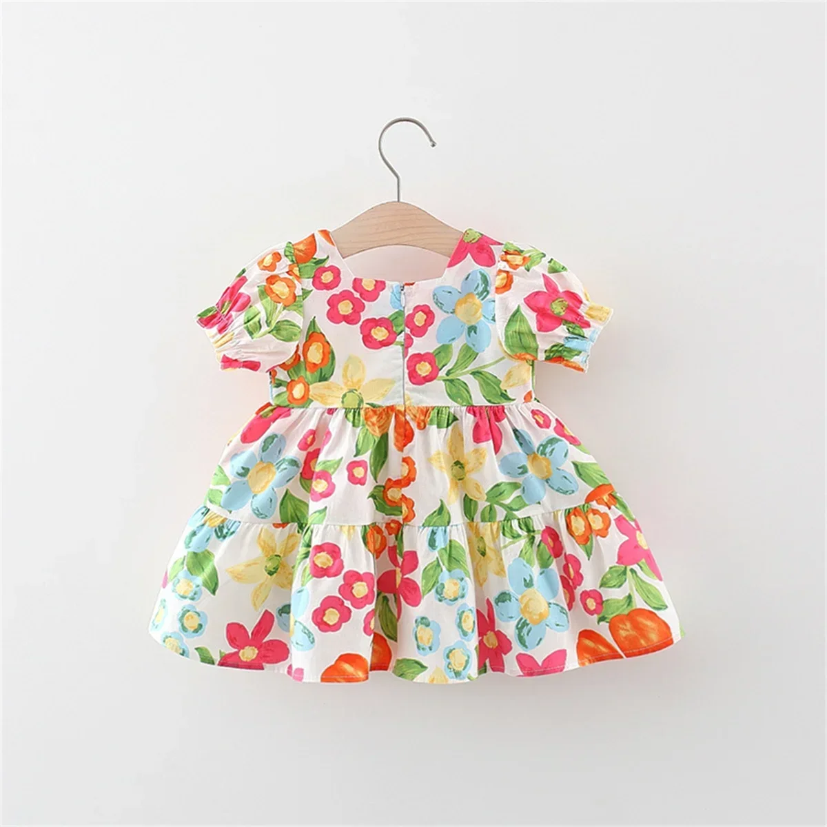 2 Pieces/Set Free Woven Bag  New Summer Baby Girl Dress Tropical Print Beach Ins Short Sleeve Daily Wear