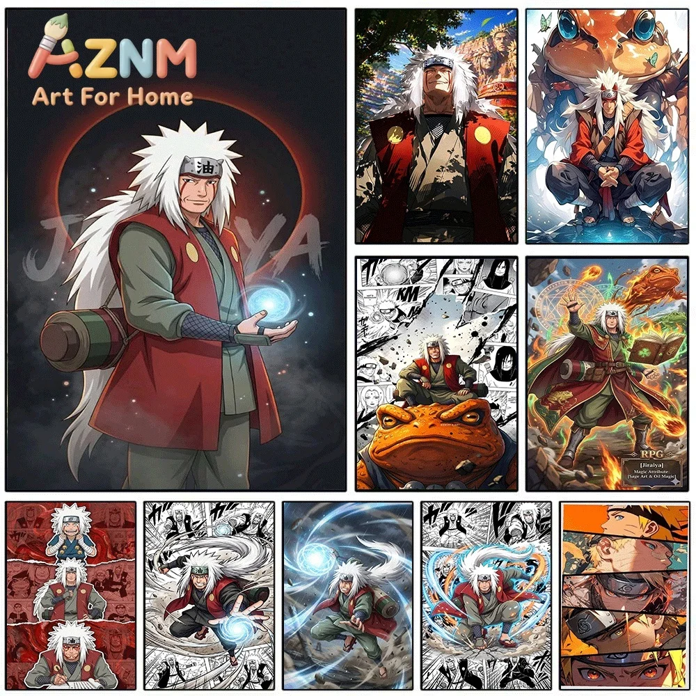 Anime Naruto Canvas Wall Art Jiraiya Sage Mode Rasengan Dark Halo Poster Unframed Canvas Painting Bedroom Living Room Home Wal