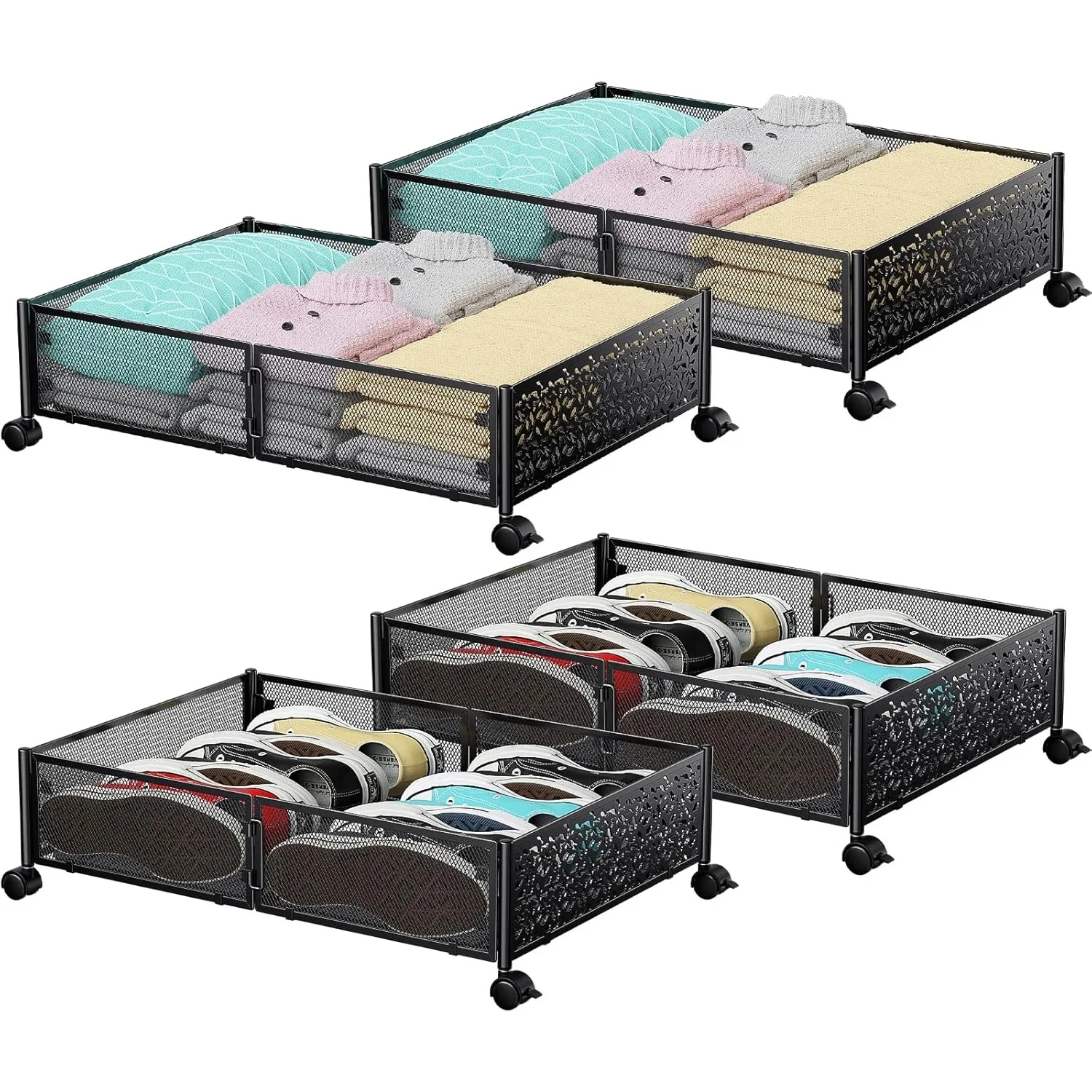 

Under Bed Storage, Under the Bed Storage Containers with Wheels, Under Bed Shoe Storage Organizer Drawer for Bedroom Clothes
