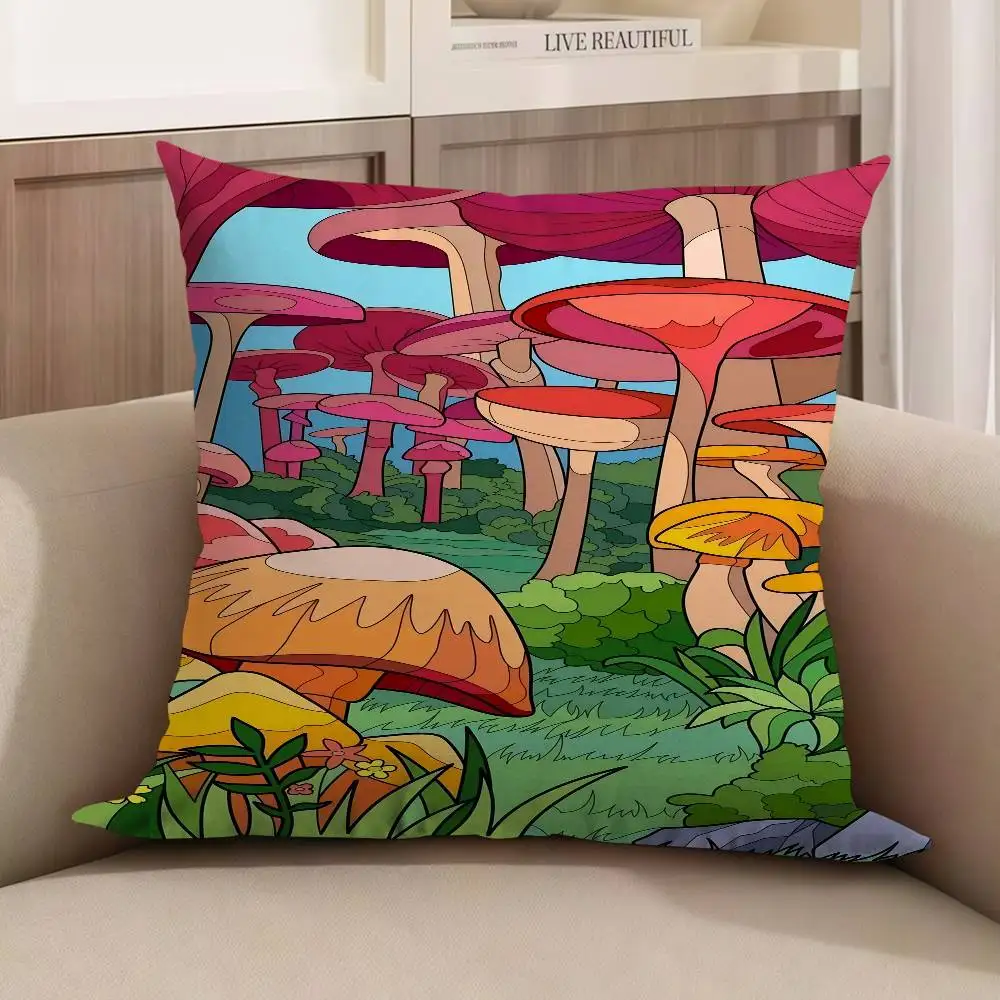 

Colorful Mushroom Forest Pillow Gift Home Office Decoration Pillow Bedroom Sofa Car Cushion CoverPillow Case