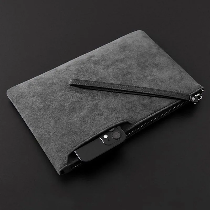 Image of Herren-Clutch aus Wildleder, Business-Casual-Handtasche mit Reißverschluss, Handtasche mit großem Fassungsvermögen für die Aufbewahrung von Handy, Ausweis und Münzen
