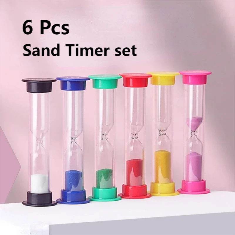 6pcs Sand Timer Assortment Plastic Hourglass Timer Colorful Sandglass Hourglass Small 30sec/1/2/3/5/10mins Sand Clock Timer