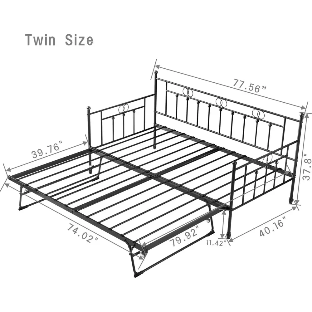 Daybed with Bed,with Pop Up Bed Twin,Home Office Pop Up Twin rundle Bed Frame,Steel Slat Support  with Bed