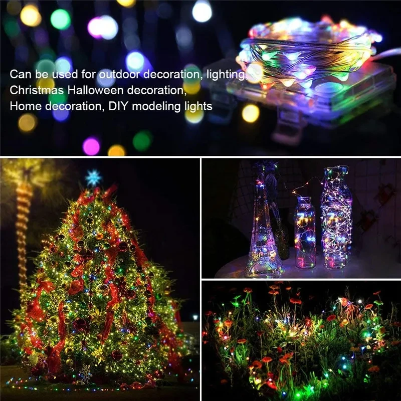 LED Outdoor Light String Fairy Garland Battery Power Copper Wire Lights For Christmas Festoon Party Wedding 8 Colors