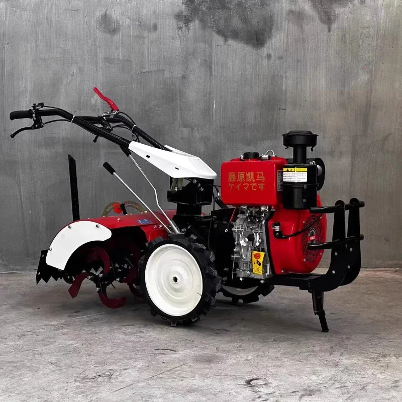 Diesel new micro tiller four-wheel drive rotary tiller agricultural small trenching machine plowing ridge plowing new