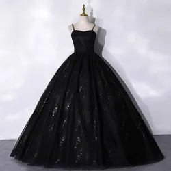 Customized Black Ball Gown Quinceanera Dresses Spaghetti Straps Tulle Prom Birthday Party Gowns Formal Vestido De Noche