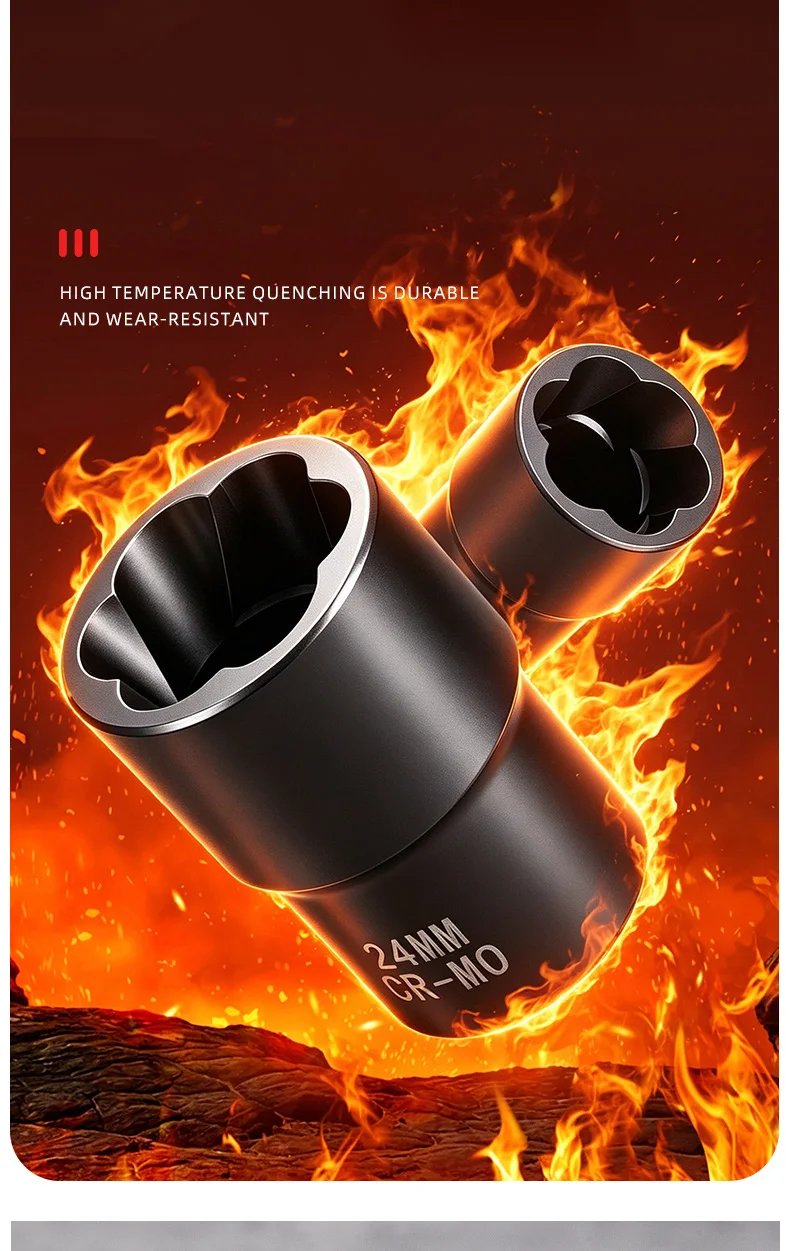 Hochleistungs-Radmutternentferner 17-24mm Hochdrehmoment-Set zum Entfernen Beschädigter Schrauben 1/2" Antrieb Drehsteckschlüssel für Bohrmaschine und Schlagschrauber – Detail 7