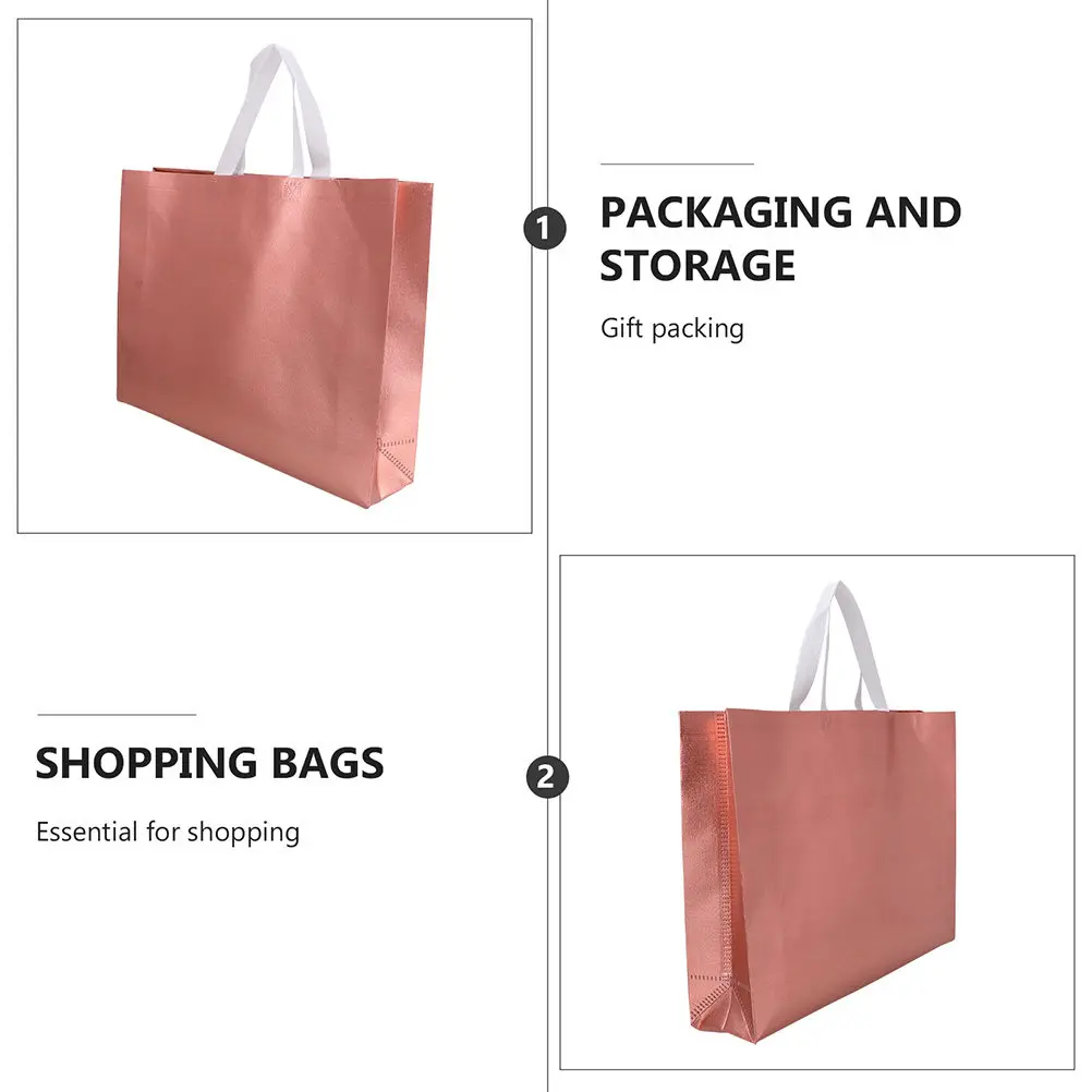 1Set Non Woven Fabric Portable Handbag Gift Bag Rose Gold Large Capacity Foldable Packaging Bag Coffee Shop Bakery view 4